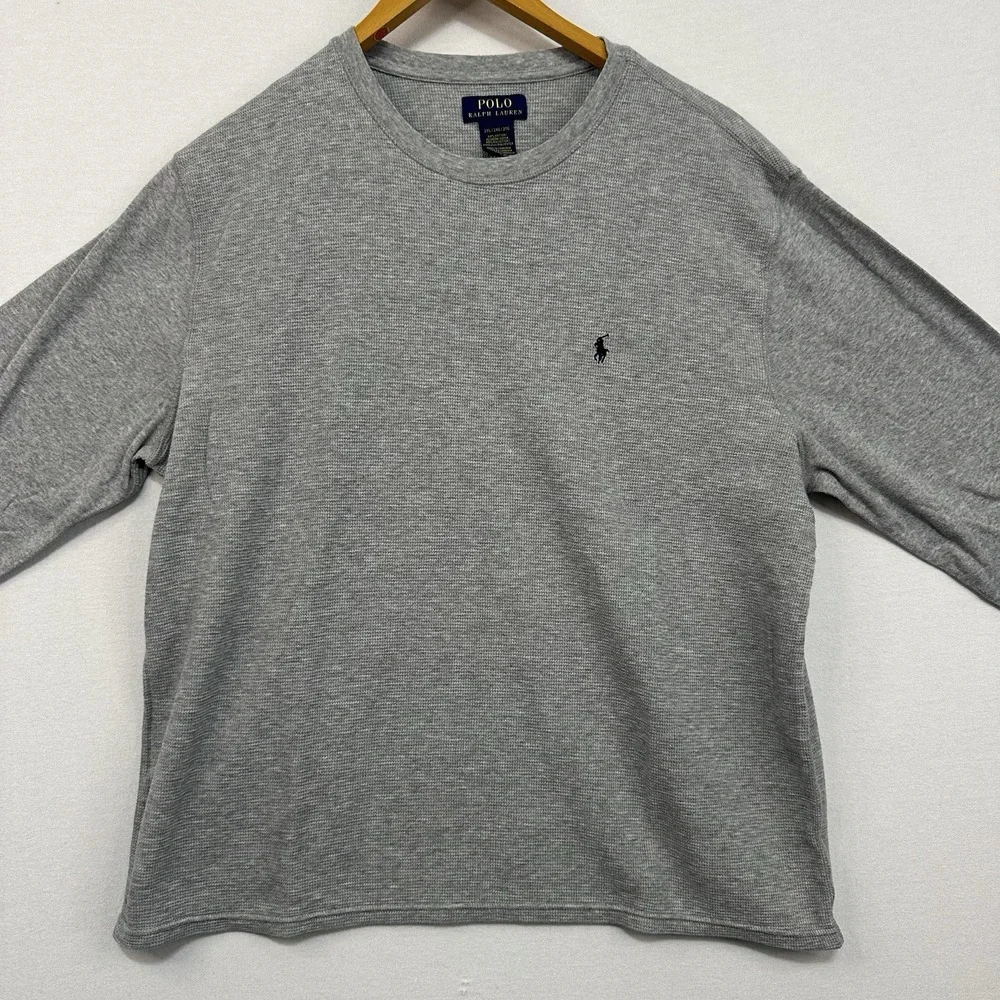 Polo Ralph Lauren Mens Waffle Knit Thermal Shirt‎ 2XL Heather Gray Logo Pullover